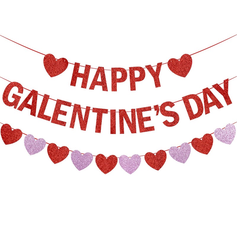 MZ.ogm Happy Galentines Day Banner with Heart Banner Garland Happy Galentines Day Decorations Galentines Day Party Supplies for Galentine's Day - Image 1
